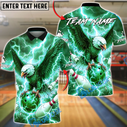 BlueJose Bowling & Pins Majestic Eagle Lightning Customized Name, Team Name 3D Shirt (4 Colors)