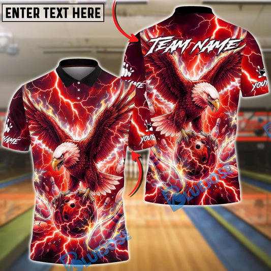 BlueJose Bowling & Pins Electric Eagle Lightning Strike Customized Name, Team Name 3D Shirt (4 Colors)
