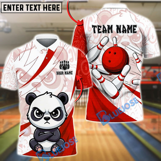 BlueJose Bowling & Pins Cute Panda Cartoon Design Customized Name, Team Name 3D Shirt (4 Colors)