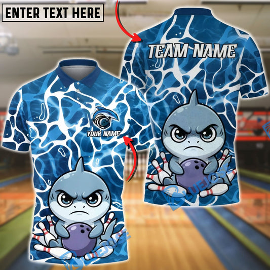 BlueJose Bowling & Pins Shark Cute Cartoon Customized Name, Team Name 3D Shirt (4 Colors)