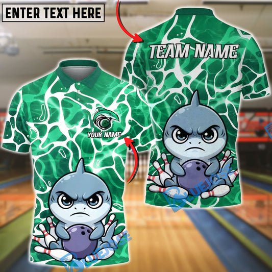 BlueJose Bowling & Pins Shark Cute Cartoon Customized Name, Team Name 3D Shirt (4 Colors)