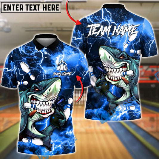 BlueJose Bowling & Pins Shark Lightning Graphic Customized Name, Team Name 3D Shirt (6 Colors)