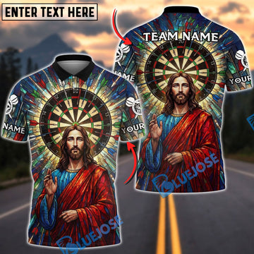BlueJose Darts Jesus Christ Stained Glass Dartboard Art Personalized Name Shirt