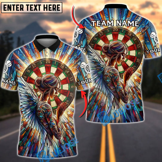 BlueJose Darts Angel Prayer Stained Glass Dartboard Design Personalized Name Shirt