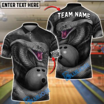 BlueJose Bowling And Pins Cobra Snake Design Customized Name, Team Name 3D Shirt (4 Colors)