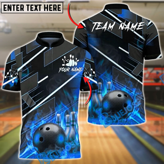 BlueJose Bowling & Pins Flame Strike Shirt Fiery Ball & Pins Design Customized Name, Team Name 3D Shirt (4 Colors)