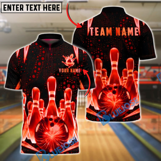 BlueJose Bowling & Pins Neon Glow Pins Grid Customized Name, Team Name 3D Shirt (6 Colors)