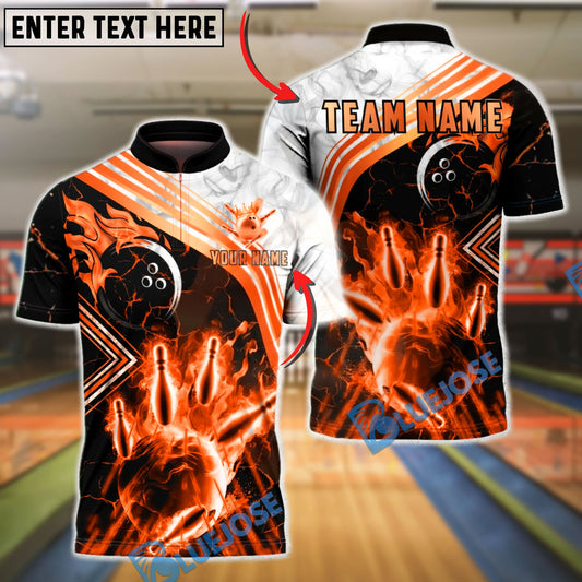 BlueJose Bowling & Pins Gold Marble Smoke Luxury Customized Name, Team Name 3D Shirt (6 Colors)