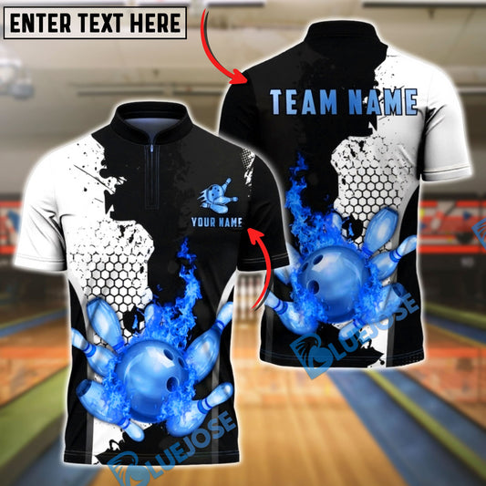 BlueJose Bowling & Pins Fire Strike Gold Splash Customized Name, Team Name 3D Shirt (4 Colors)