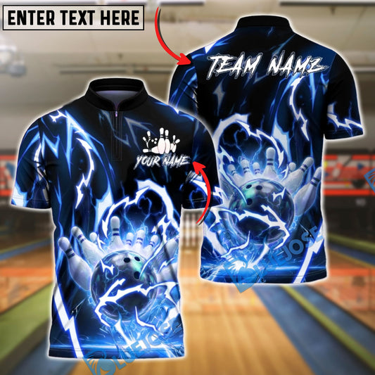 BlueJose Bowling & Pins Lightning Energy Shirt Electric Strike Ball Design Customized Name, Team Name 3D Shirt (4 Colors)
