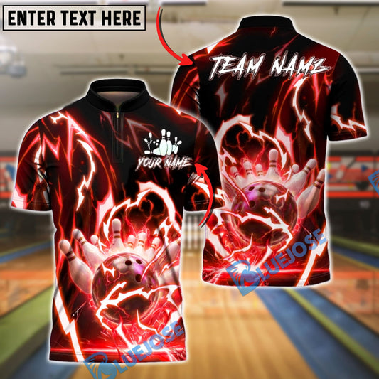 BlueJose Bowling & Pins Lightning Energy Shirt Electric Strike Ball Design Customized Name, Team Name 3D Shirt (4 Colors)