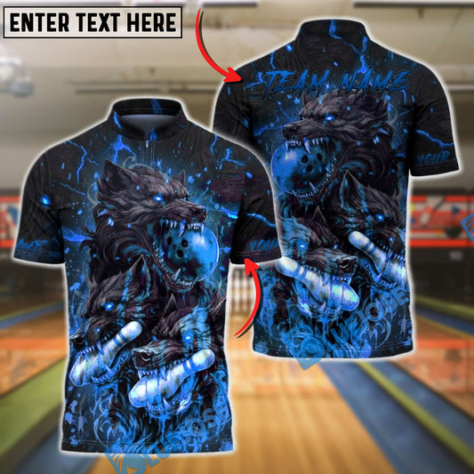 BlueJose Bowling & Pins Cerberus Fire Fierce Wolf Strike Ball Design Customized Name, Team Name 3D Shirt (4 Colors)