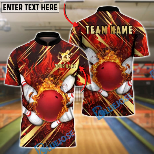 BlueJose Bowling & Pins Fire Mandala Pattern Customized Name, Team Name 3D Shirt (4 Colors)