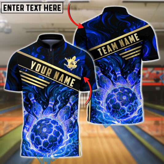 BlueJose Bowling & Pins Molten Lava Magma Design Customized Name, Team Name 3D Shirt (4 Colors)
