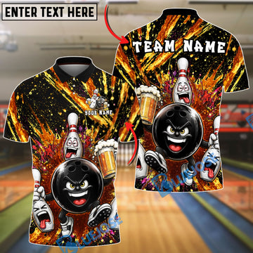 BlueJose Bowling And Pins Drunk Beer Splash Graphic Customized Name, Team Name 3D Shirt (4 Colors)