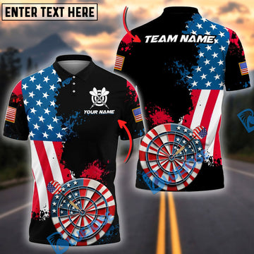 BlueJose Darts Distressed USA Flag Personalized Name, Team Name Shirt