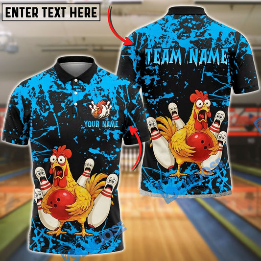 BlueJose Bowling And Pins Chicken Funny Cartoon Strike Graphic Customized Name, Team Name 3D Shirt (6 Colors)
