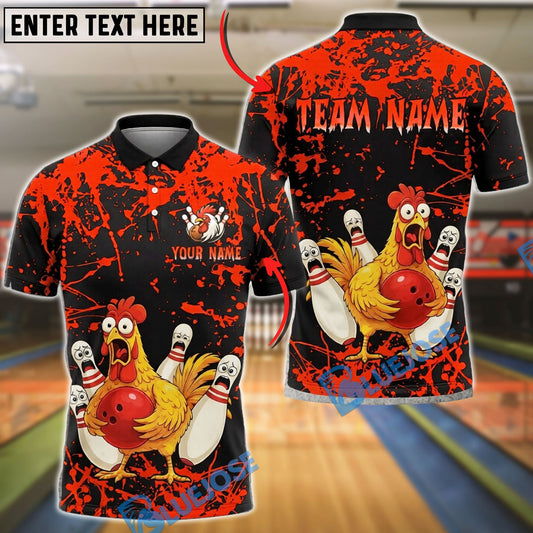 BlueJose Bowling And Pins Chicken Funny Cartoon Strike Graphic Customized Name, Team Name 3D Shirt (6 Colors)