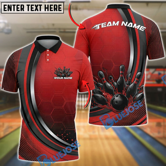 BlueJose Bowling And Pins Modern Strike Ball Motion Graphic Customized Name, Team Name 3D Shirt (4 Colors)