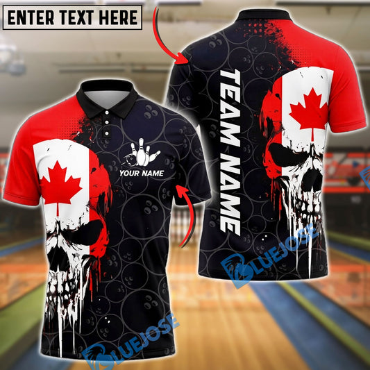 BlueJose Bowling And Pins Canadian Flags Skull Patriotic Style Customized Name, Team Name 3D Shirt
