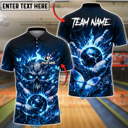 BlueJose Bowling And Pins Electric Skull Lightning Butterfly Fantasy Glow Customized Name, Team Name 3D Shirt (4 Colors)