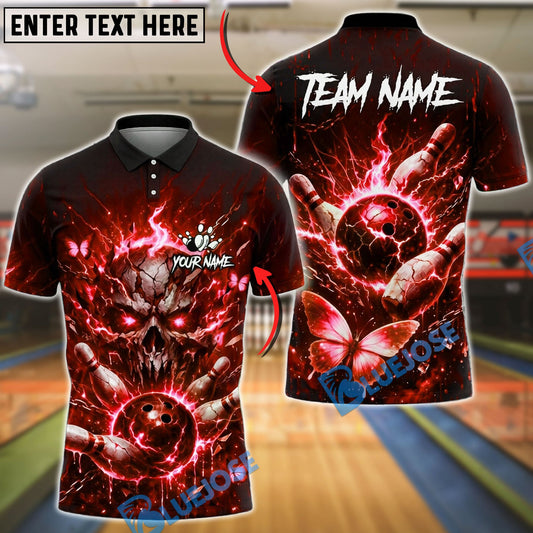 BlueJose Bowling And Pins Electric Skull Lightning Butterfly Fantasy Glow Customized Name, Team Name 3D Shirt (4 Colors)
