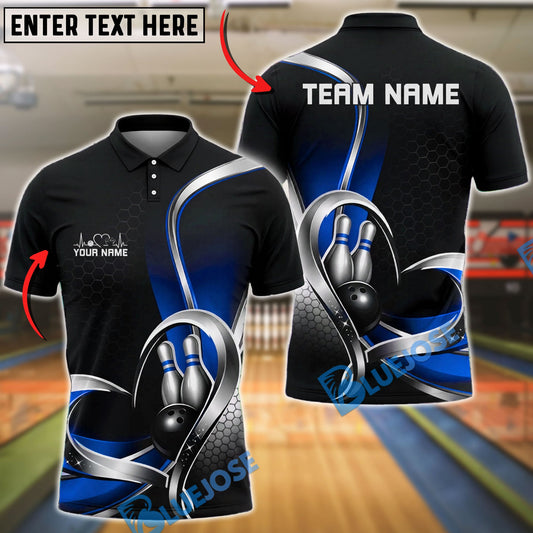 BlueJose Bowling And Pins Modern Abstract Heart Curve Minimalist Style Customized Name, Team Name 3D Shirt (4 Colors)