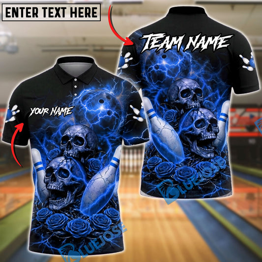 BlueJose Bowling And Pins Lightning Skull Roses Dark Gothic Style Customized Name, Team Name 3D Shirt (4 Colors)