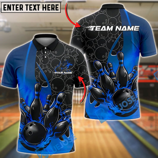 BlueJose Bowling And Pins Fire Strike Black Flame Pins Design Customized Name, Team Name 3D Shirt (4 Colors)