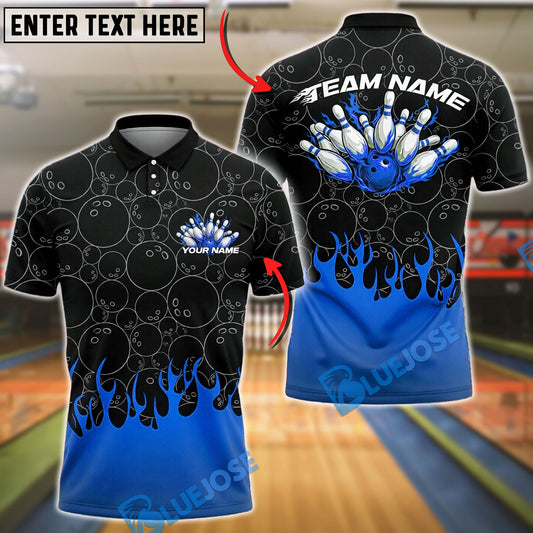 BlueJose Bowling And Pins Flaming Ball Strike Explosion Pins Graphic Customized Name, Team Name 3D Shirt (4 Colors)