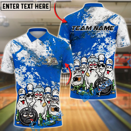 BlueJose Bowling And Pins Funny Drunk Pins Cartoon Party Graphic Customized Name, Team Name 3D Shirt (4 Colors)