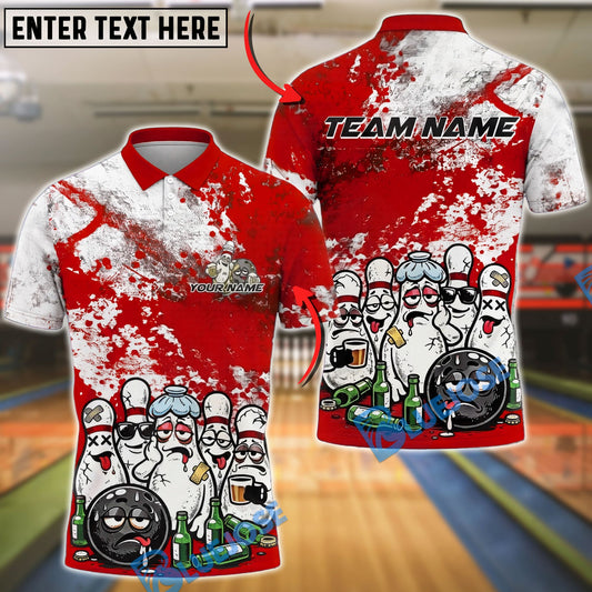 BlueJose Bowling And Pins Funny Drunk Pins Cartoon Party Graphic Customized Name, Team Name 3D Shirt (4 Colors)