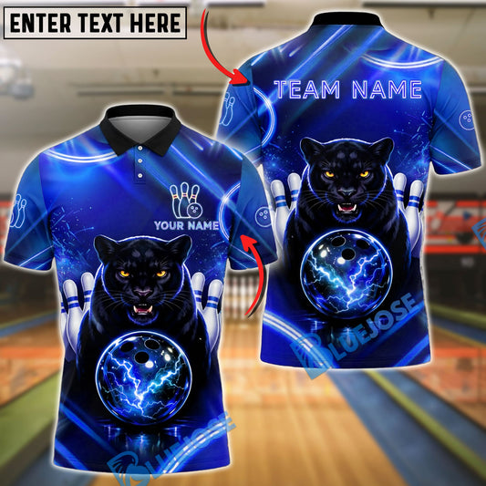 BlueJose Bowling And Pins Neon Panther Strike Electric Glow Ball Design Customized Name, Team Name 3D Shirt (4 Colors)