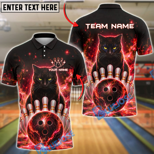 BlueJose Bowling And Pins Galaxy Cat Neon Cosmic Bowling Ball Design Customized Name, Team Name 3D Shirt (4 Colors)