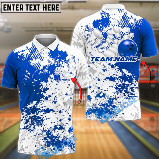 BlueJose Bowling And Pins Paint Splash Strike Artistic Pattern Customized Name, Team Name 3D Shirt (4 Colors)