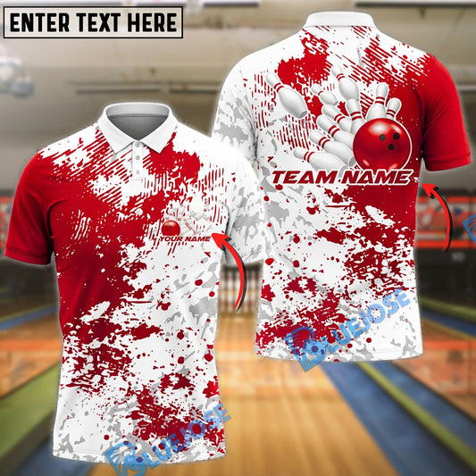 BlueJose Bowling And Pins Paint Splash Strike Artistic Pattern Customized Name, Team Name 3D Shirt (4 Colors)