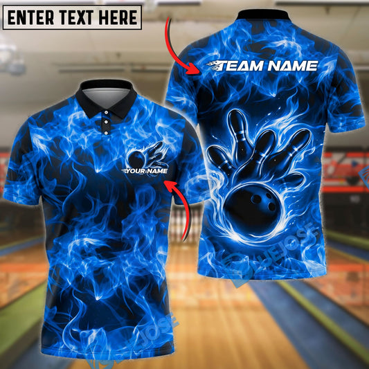 BlueJose Bowling And Pins Fire Smoke Strike Pins Dynamic Effect Customized Name, Team Name 3D Shirt (4 Colors)