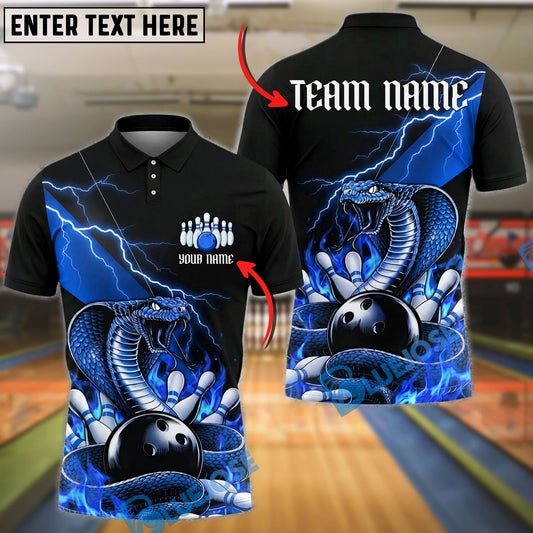 BlueJose Bowling And Pins Snake Cobra Fire Strike Aggressive Graphic Customized Name, Team Name 3D Shirt (4 Colors)