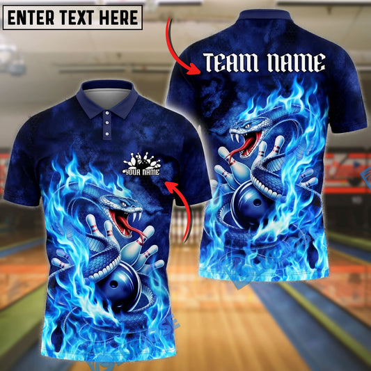BlueJose Bowling And Pins Fire Snake Strike Fantasy Animal Design Customized Name, Team Name 3D Shirt (4 Colors)