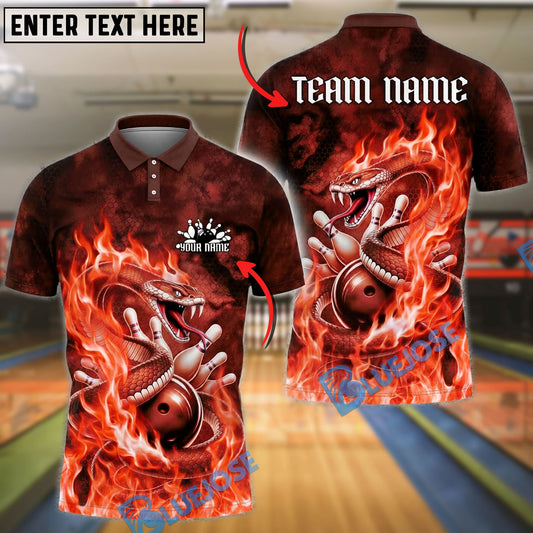 BlueJose Bowling And Pins Fire Snake Strike Fantasy Animal Design Customized Name, Team Name 3D Shirt (4 Colors)