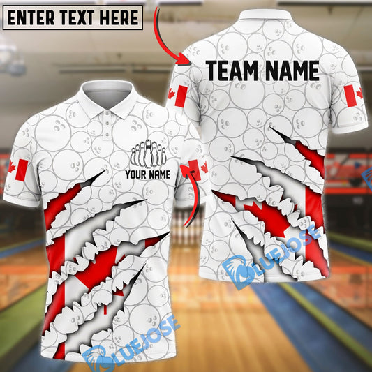 BlueJose Bowling And Pins Canadian Flags Ripped Claw Patriotic Design Customized Name, Team Name 3D Shirt