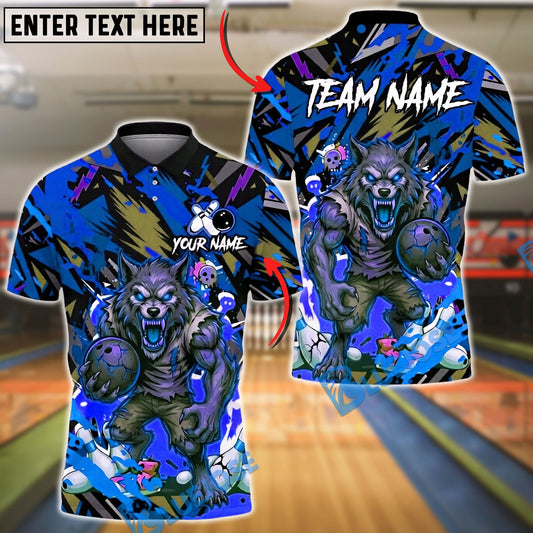 BlueJose Bowling And Pins Angry Wolf Strike Ball Graffiti Street Style Graphic Customized Name, Team Name 3D Shirt (4 Colors)