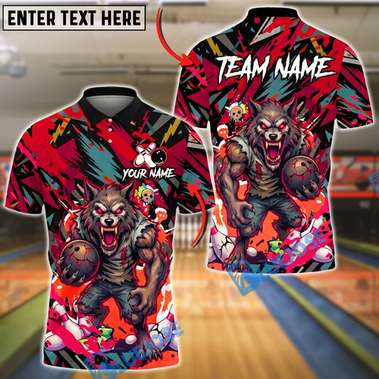 BlueJose Bowling And Pins Angry Wolf Strike Ball Graffiti Street Style Graphic Customized Name, Team Name 3D Shirt (4 Colors)