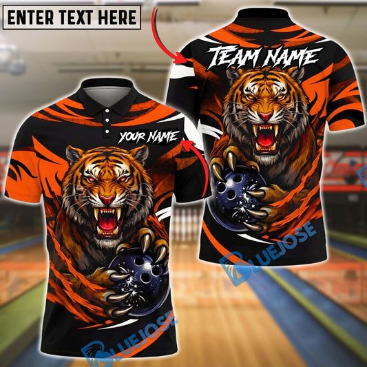 BlueJose Bowling And Pins Fierce Tiger Strike Ball Power Claw Graphic Customized Name, Team Name 3D Shirt (6 Colors)