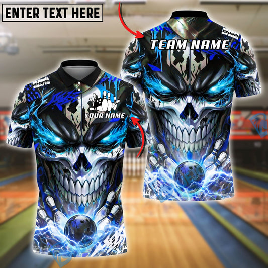 BlueJose Bowling And Pins Neon Skull Electric Energy Bowling Ball Dark Graphic Customized Name, Team Name 3D Shirt (4 Colors)