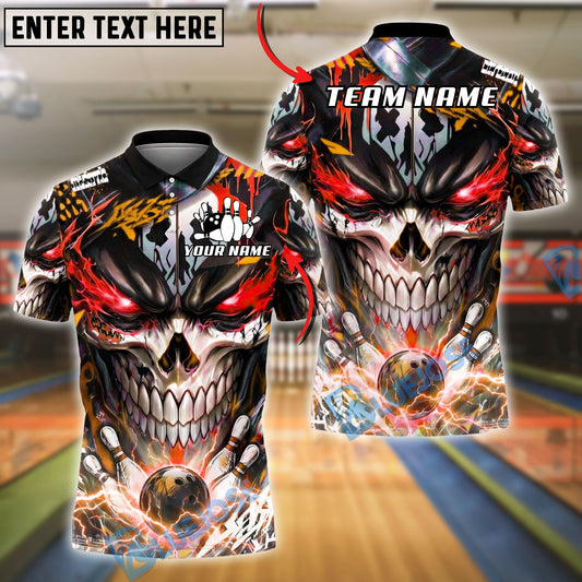 BlueJose Bowling And Pins Neon Skull Electric Energy Bowling Ball Dark Graphic Customized Name, Team Name 3D Shirt (4 Colors)