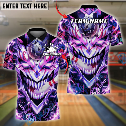 BlueJose Bowling And Pins Neon Joker Skull Graffiti Strike Ball Chaos Customized Name, Team Name 3D Shirt (4 Colors)