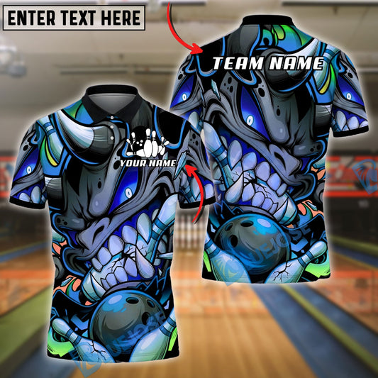 BlueJose Bowling And Pins Graffiti Monster Face Bowling Ball Smash Art Customized Name, Team Name 3D Shirt (4 Colors)