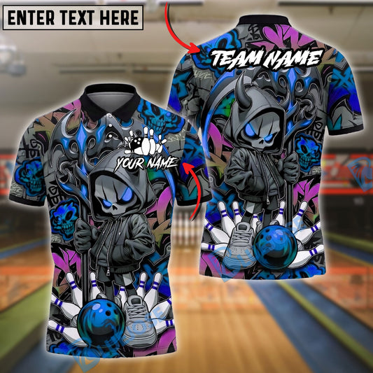 BlueJose Bowling And Pins Grim Reaper Hoodie Street Art Strike Style Customized Name, Team Name 3D Shirt (4 Colors)