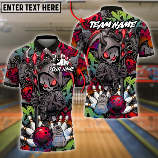 BlueJose Bowling And Pins Grim Reaper Hoodie Street Art Strike Style Customized Name, Team Name 3D Shirt (4 Colors)